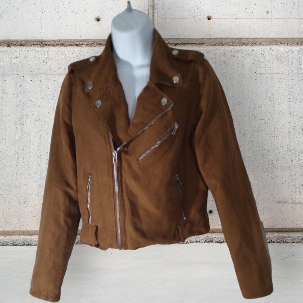 Charlotte Russell Cropped Jacket Womens Medium Brown with Snaps & Zippers Jacket